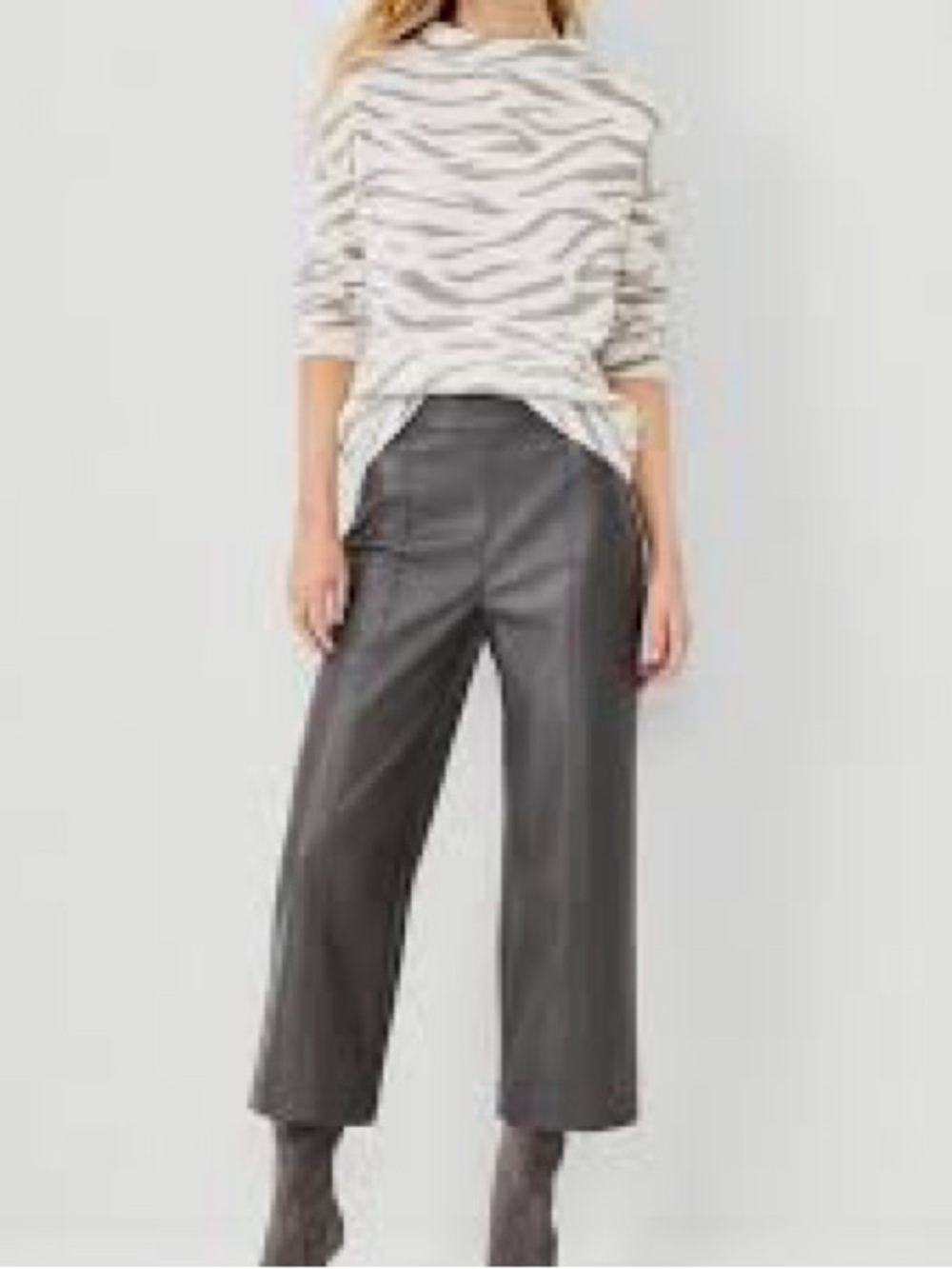 Ann Taylor Wide-Leg Faux Leather Crop Pants in Charcoal Size 0 NWOT
